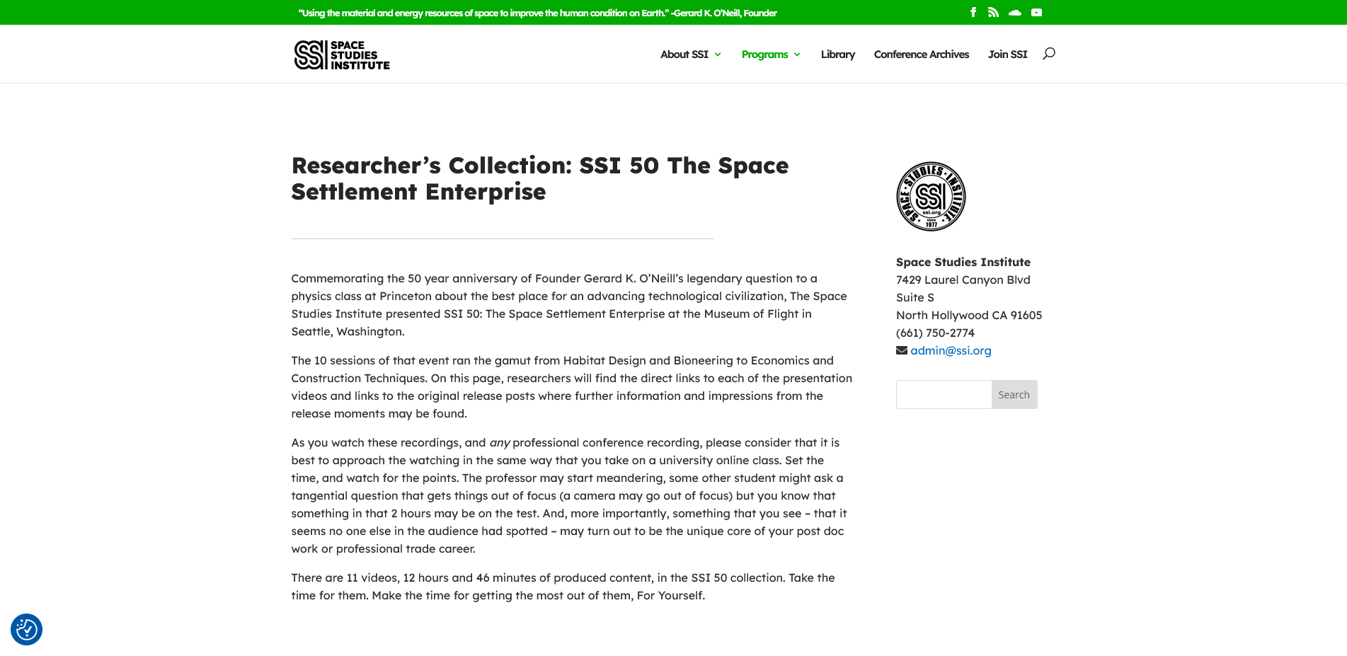 SSI Researcher's Collection page