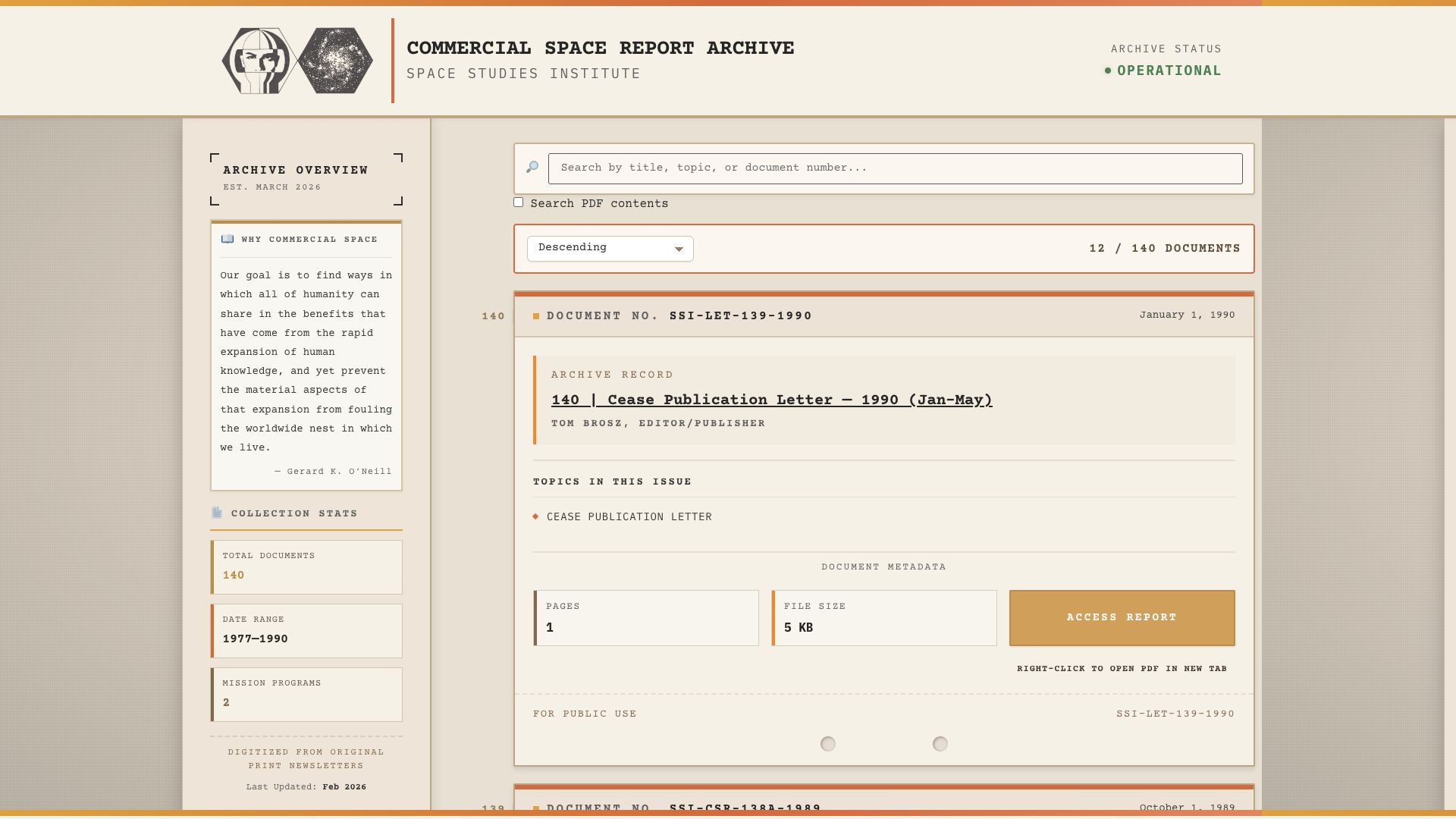 Commercial Space Archive descending sort state